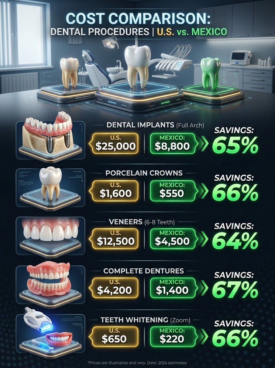 What are typical savings for dental procedures in Mexico?