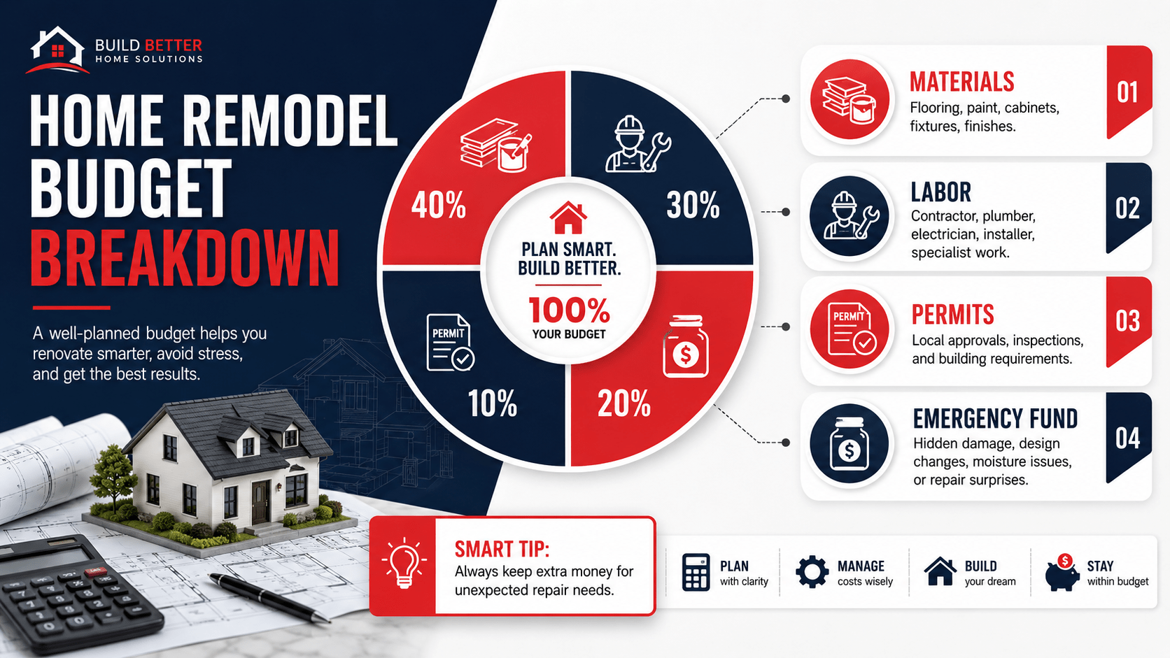 Home renovation budget breakdown infographic